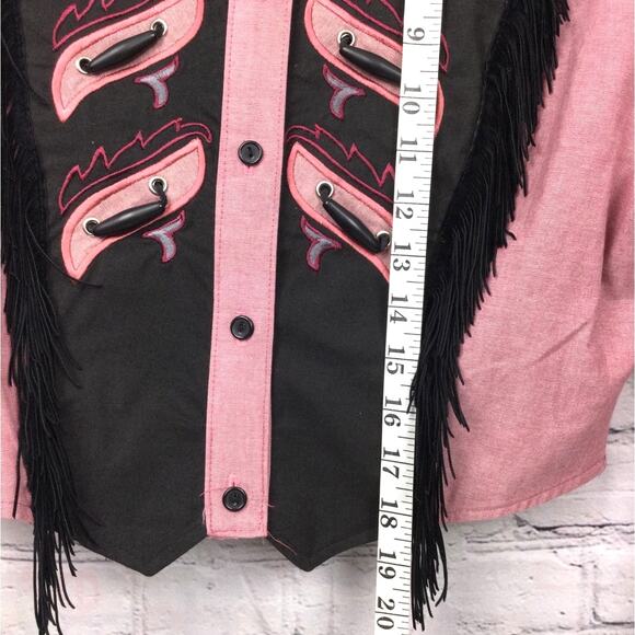 1849 Authentic Ranchwear Fringe Western Cowgirl Cropped Embroidered Pink Shirt S - Picture 12 of 13
